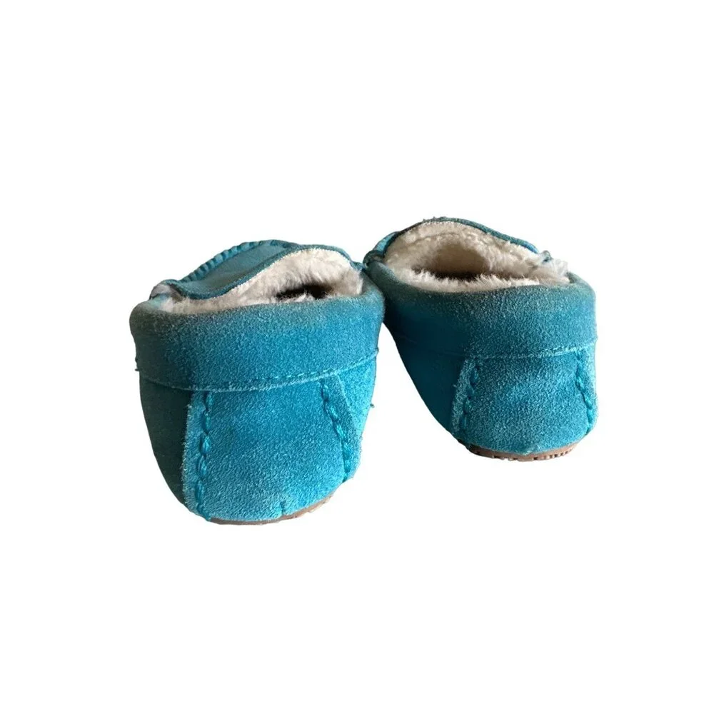 Lands‎ End Kids Youth Blue Teal Suede Fleece Lined Slippers Non Slip Size 13